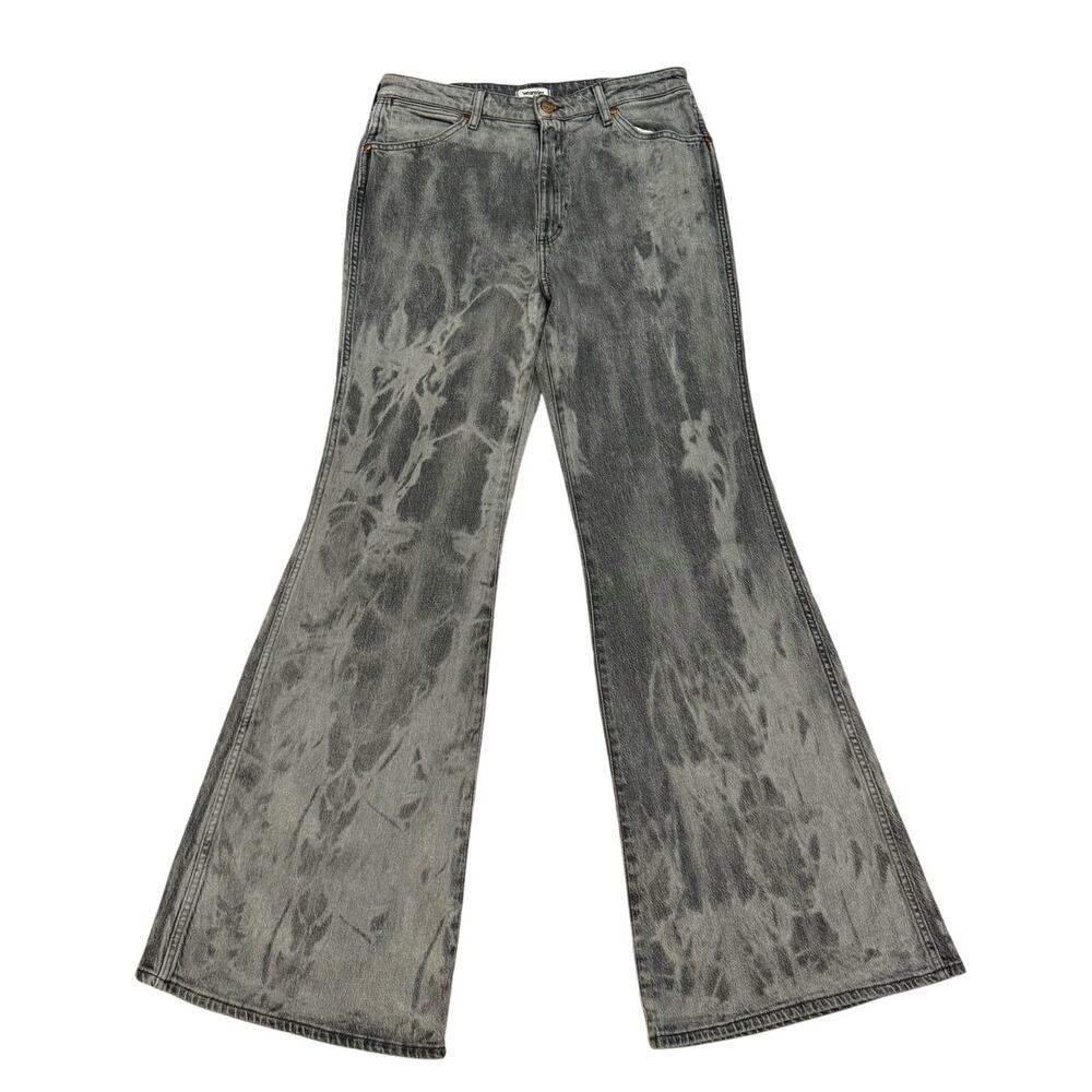Wrangler Wanderer 622 High Rise Flare Jeans Womens 31x34 Gray Black Acid Wash